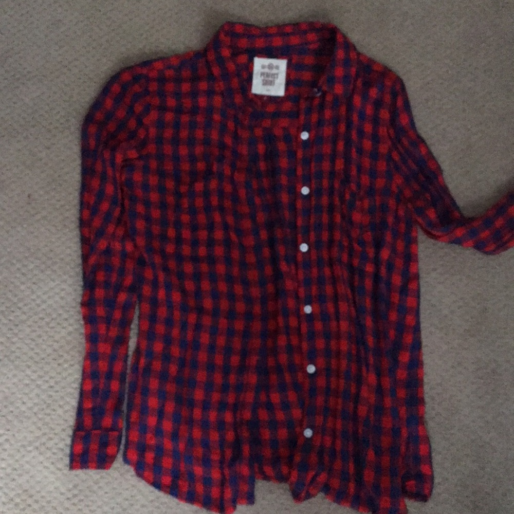 Red & navy flannel type button up